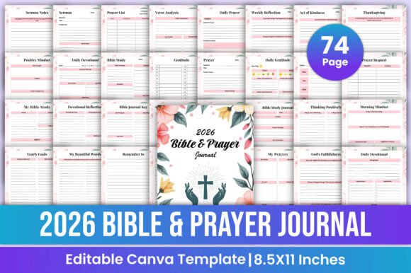 2026 Bible Prayer Journal Canva Kdp