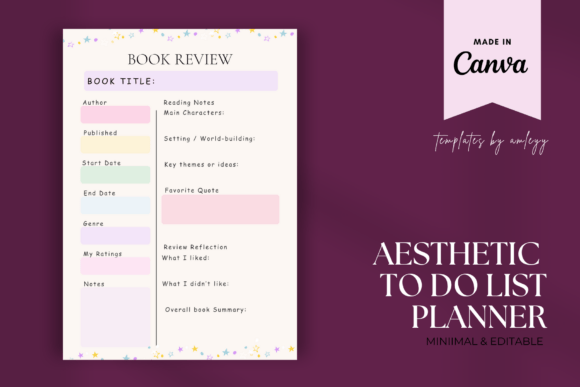 Aesthetic Book Review Planner Template