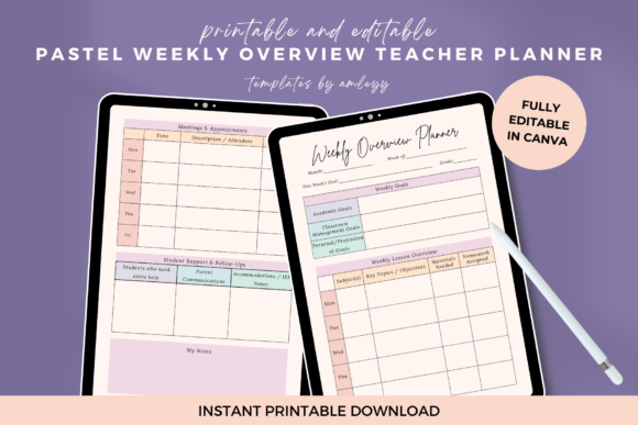 Pastel Weekly Overview Teacher Planner: A Stylish Tool for Organized Teaching